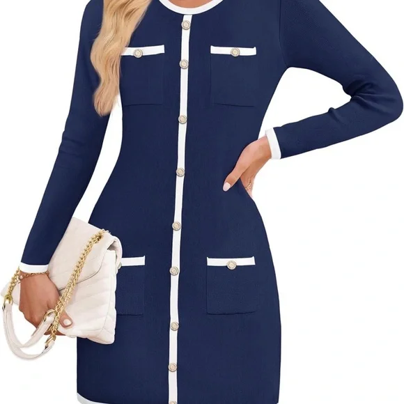 Zesica Long Sleeve Sweater Dress with Pockets - Picture 3 of 5